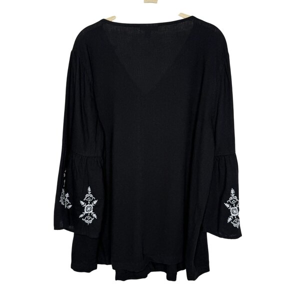 Style & Co Black Embroidered V-Neck Tunic Blouse, XL - Picture 2 of 9